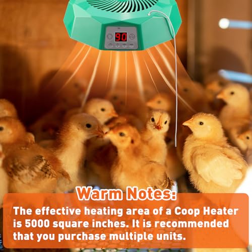 Chicken Coop Heater with Circulation Fan and Temperature Adjustment, Measure Temperature, Lighting and Remote Control, Ideal for Chicken,Poultry Brooding, Pets, Reptiles,Small Animals