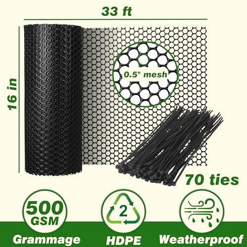 Gardzen Plastic Chicken Wire Mesh 16in x 33ft with 70 pcs Ties | Durable Chicken Fence for Poultry, Garden Protection & DIY Crafting, Heavy-Duty Mesh Netting for Outdoor & Indoor Use - size: 16In x 33ft