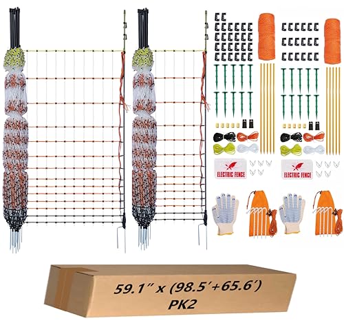 2 Rolls Poultry Electric Netting Fence - 47.3''H (can be Manually Raised to 59.1''H) x (98.5'L+65.6'L) for Flying Chicken, Sheep, Goats in Farms, Ranches and Gardens, PK2 - style: (47.3 to 59.1)" x (98.5'+65.6') - PK2