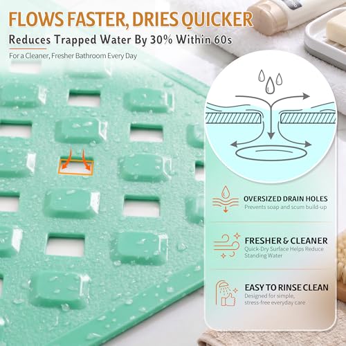 Yimobra Bathtub Mat Non Slip, Super Strong Suction Cups, 27.5"X15.5" Long Shower Mat with Drain Holes, Machine Washable Fast Draining Bath Mats, Bathroom Essentials,MARRS Green - color: Marrs Green, size: 27.5 X 15.5 Inch