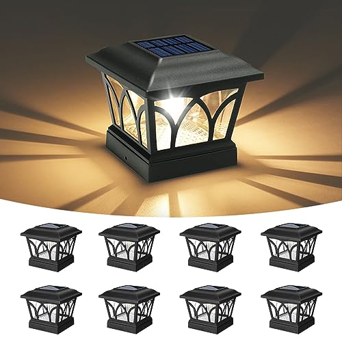 VOLISUN Solar Fence Post Cap Lights, Edison LED 2 Modes 8Pack,Slate Black | Solar powered lights fit 4x4/6x6 posts, ideal for garden, deck, mailbox, yard & porch outdoor decoration - color: Black, size: 8 pack