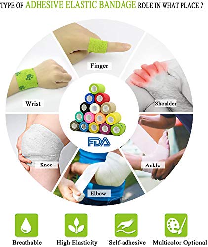 Vet Wrap Medical Tape for Skin Bandage Tape Vet Tape Cohesive Bandage 2 inch x 12 Pack Dark Skin Fabric Bandages Self Sticking Bandage Self Adhering Bandage Wrap Stretch Self Adhesive Tape - color: Dark Skin, size: 12 Pack