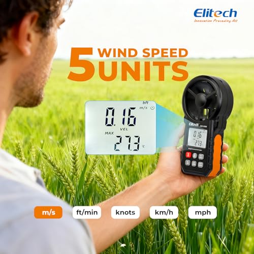Elitech ANE-200W HVAC Anemometer, Air Flow & Temp Meter with Bluetooth | Temperature Measurement, USB Data Export, Air Flow CFM/CMM Measurement, Drone Flights & HVAC Use