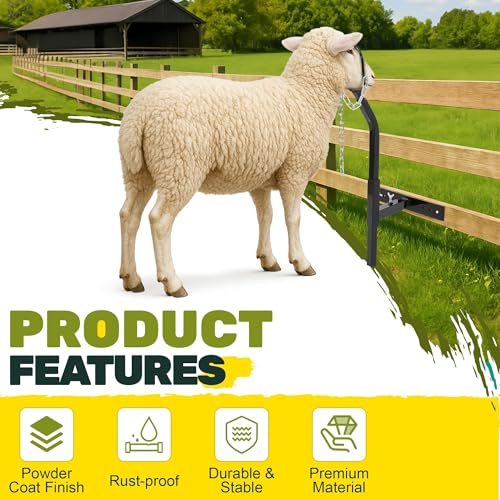 Steel Livestock Gate Attachment Nose Loop Headpiece - Height&Width | Adjustable, Powder-Coated & Galvanized, for Sheep & Goat Trimming, Grooming, Milking
