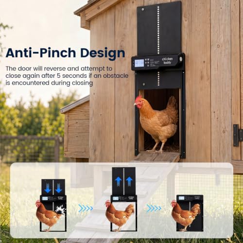 Giantex Automatic Chicken Coop Door Solar Powered with Light Sensor & Timer | Aluminum Auto Chicken Door, 4 Modes, Anti-Pinch Safety Protection, LCD Display, Remote Control, USB Charging Included