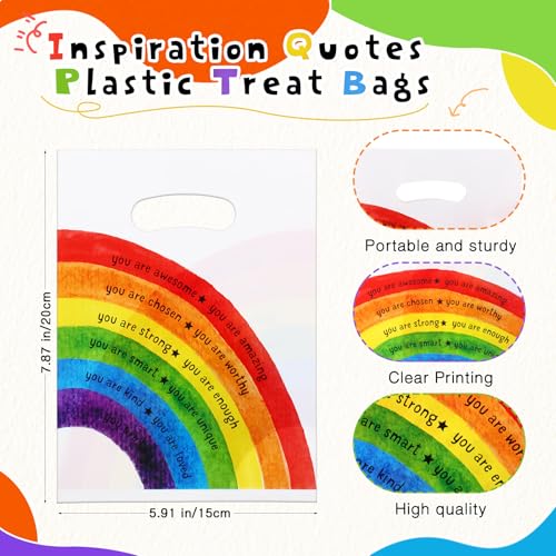 Coume 100 Pcs Back to School Gifts Bags Rainbow Inspiration Quotes Treat Bags with Handles Small Plastic Goodie Snack Bag for Students Teachers Kids Birthday Party Favors, 6" x 8" - style: Rainbow Style