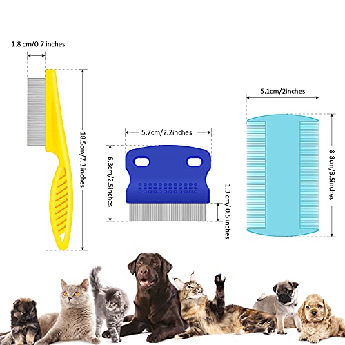 Boao 6 Pack Flea Comb Pet,Pink, Yellow, Dark Blue, Green, Blue, Orange | Stainless Steel Rounded Teeth, Double Sided Design, Lice Remover, Tear Stain Tool, Dematting Brush for Cats Dogs Grooming - color: Pink, Yellow, Dark Blue, Green, Blue, Orange