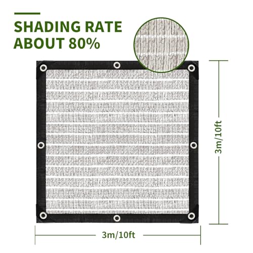 Aluminum-Shade Cloth for Garden Pergola Cover10 x10 Ft,80% Reflective Tarp for Outdoor Pergola Cars Tent Cover Dog Kennel Shade.Aluminum Shade Cloth with Edges and Holes,Silver Reflective Tarp - size: 10ft×10ft