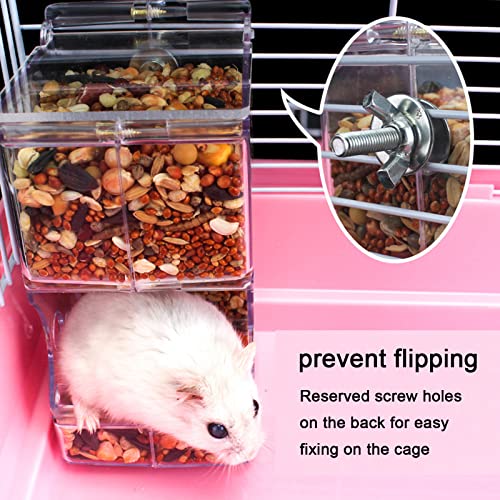 2Pcs Hamster Automatic Feeder 300ml with Brackets | Food Dispenser, Small Animals Food Bowl for Dwarf, Guinea Pig, Chinchilla, Gerbil, Bird, Hedgehog,F erret with 2 Spoons