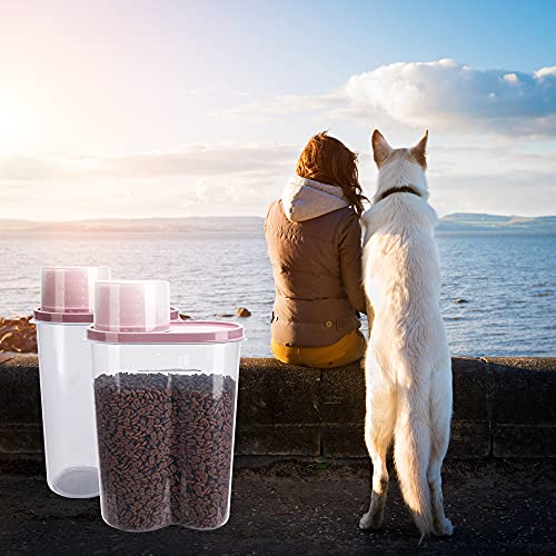 2 Pack 2lb/2.5L Pet Food Storage Container with Measuring Cup, Can Covers and Bowl for Small Dog, Cat, Waterproof-BPA Free - color: Pink 2.5L