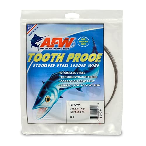AFW Tooth Proof Fishing Line - Single Strand | High-Strength Stainless Steel Tooth Proof Fishing Line Single Strand Leader Wire Versatile Applications 360 lb test USA Made - color: Camo, style: #4, 38 Lb Test, 30 Ft