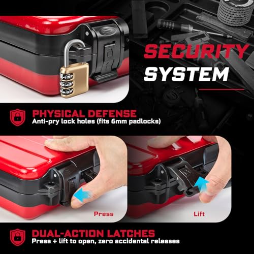 Geinxurn 3 Pieces Metal 11 Inches Steel Tool Organizer Portable Toolbox Red, Black and Yellow, Durable ABS Tool Storage with Plastic Handle and Double-Buckles - color: 3PCS