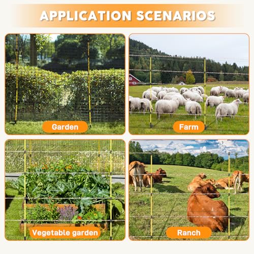 48In/4FT Fiberglass Step-in Electric Fence Posts | 5 Clips, Holds Wire, Poly Tape, and Poly Rope, Livestock Control | Lightweight, Anti-Rotation
