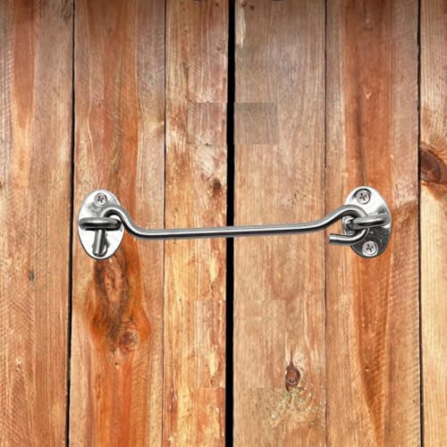 4 Pack 6" Hook and Eye Gate Latch, Stainless Steel Rust-Resistant Barn Door Lock Cabin Hooks for Gate Shutters Window Slide Barn Shed Cabinet Bathroom, with 16pcs Screw,Silver - color: Silver, size: 6 inch(4pcs)