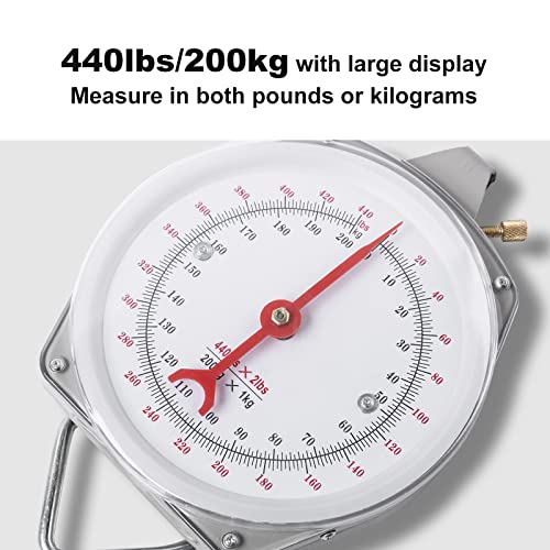 Mechanical Hanging Scales 440lbs/200kg with Calf Sling | Weighing Sling for Calves Lambs Goats Newborn Livestock Dogs, High Accuracy Large Display Spring Dial Weight Scale - color: A2:Gray Hanging Scale 440lbs/200kg&Calf Sling
