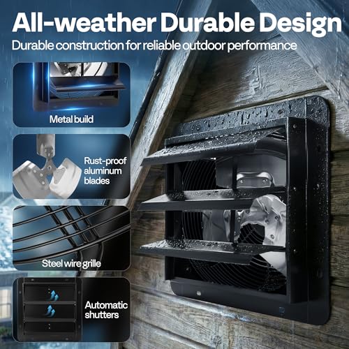 VIVOHOME 12" Shutter Exhaust Fan with EC Motor | 1300 CFM with Thermostat, Variable Speed, Timer, Wall-Mounted for Attic, Garage, Greenhouse, Chicken Coop, Barn Ventilation - size: 12"
