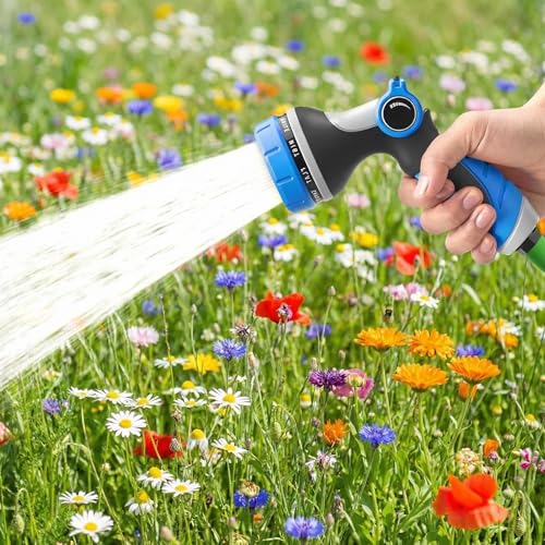 Garden Hose Nozzle Thumb Control with 10 Spray Patterns Water Hose Sprayer | Leak Proof On Off Valve Water Hose Nozzle Sprayer,One Hand Operation,Non-Slip Grip for Plants & Lawn Watering,Car&Pet Washing - color: Blue
