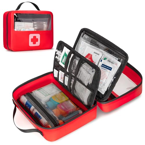 Marscamd Waterproof Empty First Aid Bag with a Detachable Panel | Small Medical Bag with Molle System, Red (Bag Only) - color: Red