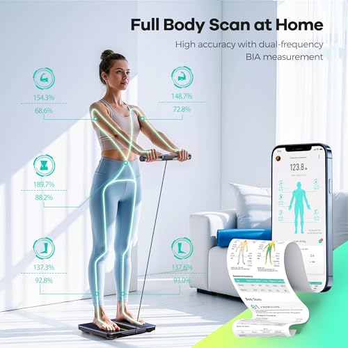 RunStar Smart Scale for Body Weight with Set-Function Handle, 50+ Metrics | 8-Electrode High Accuracy Digital Bathroom Scale, Sync Fitness APP, Voice Prompt, Full Body Analysis Report, 400lb, BlueBlack - color: Blueblack, size: 12.2" * 12.2"