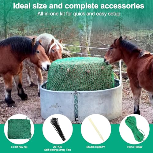 6x6 ft Square Bale Hay Net - Large Slow Feeder for Horses & Livestock, Knotless Design Slow Feeder Hay Nets, Fits 4x4ft 5x5ft 6x6ft Round & 3x3x8ft 4x4x8ft 5x5x8ft Square Bales (Green-Square) - color: Green-Square