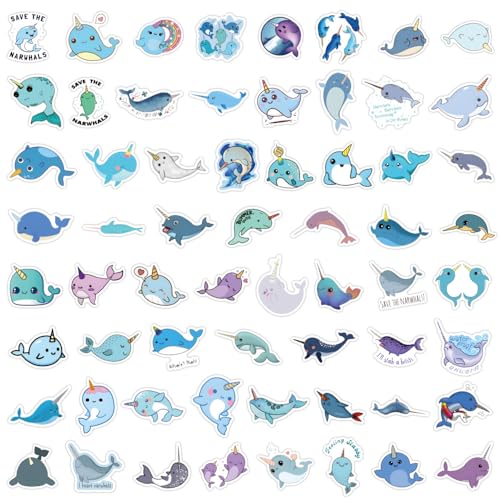 Cute Narwhal Stickers Cartoon Animal Decals for Kid Teen Water Bottle 60PCS | Waterproof Vinyl Kawaii Animals Sticker for Laptop Skateboard Phone Cute Gifts for Adult Decal Party Supplies Teachers Reward - color: Narwhal