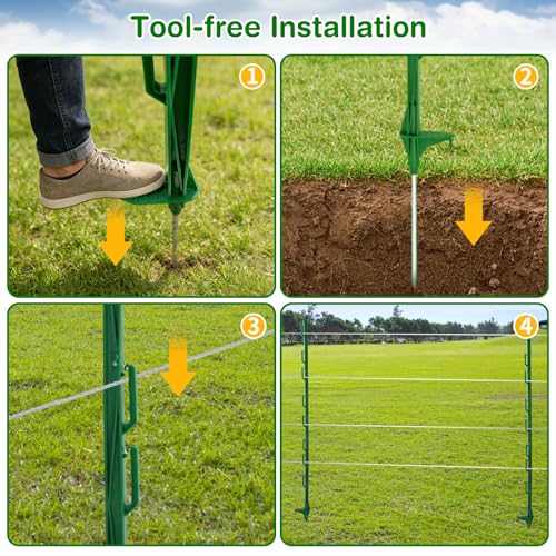 25Pack,48 Inch Heavy Duty Electrical Fence Post - UV Resistant Plastic Fence Posts for Livestock, Garden & Pasture, Easy Installation No Dig (Green) - color: Green