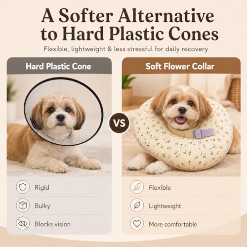 Deep Soft Recovery Collar for Dogs & Cats, Cotton Alternative to E-Collar, Adjustable Lightweight Pet Cone, Anti-Lick for Surgery & Wounds, Medium (Neck 10"-13.5"),Flower Pattern - color: Cream Floral