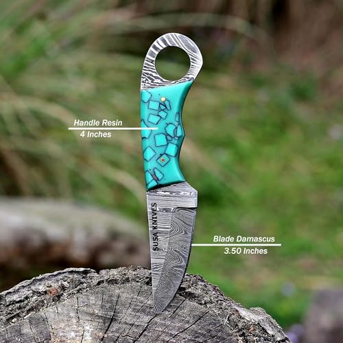 Custom Handmade 7'' fixed blade hoof rasp knife/Cow boy knife/Damascus steel Bull cutter cowboy knives with pancake leather sheath (SUSA 115) - color: SUSA 115