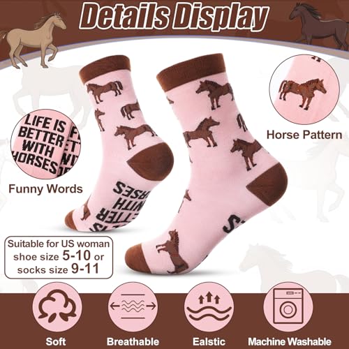 Tudomro 3 Pcs Funny Horse Gifts Set for Women Novelty Animal Crew Socks Canvas Tote Bag Makeup Bag Horse Lovers Gifts for Equestrian Birthday - style: Horse
