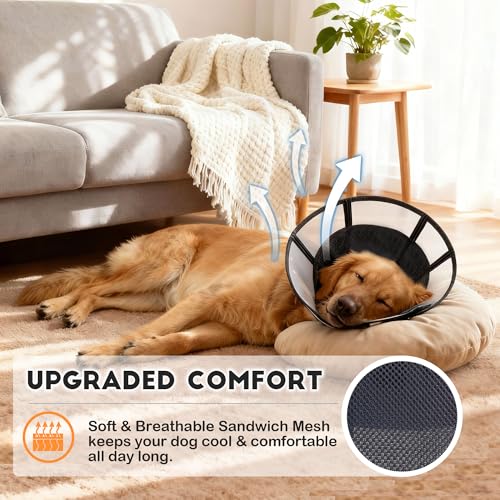 Extra Large Soft Dog Cone, 37cm / 14.5" Long Stop Licking Deep Pet Recovery Collar After Surgery, Clear Plastic Breathable Elizabethan Head Neck Circle, Adjustable Comfortable Cones (XXL Black) - color: Black, size: XXL(Neck:23.25-27.5in)