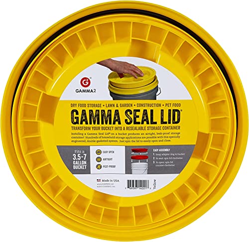 Gamma2 Gamma Seal Lid for Utility Buckets - Fits 3.5, 5, 6 & 7 gallon buckets, Yellow, Made in USA - color: Yellow, size: Fits 3.5, 5, 6, & 7 Gallon Buckets