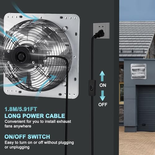 Criditpid 10 Inch Shutter Exhaust Fan 820 CFM, Wall Mounted Exhaust Fan with ON/OFF Power Cord for Greenhouse, Chicken Coop, Attic, Shed, Garage, Warehouses Ventilation, Low Noise louvered Vent Fan.