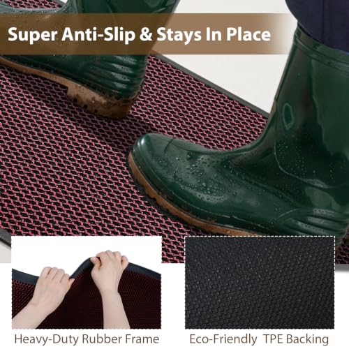 Front Door Mat Outside Entrance Entry Welcome Doormat 32"x48" Red Large | Heavy-Duty Dirt Trapper Non Slip Rubber Entrance Doormats for Entryway Porch Garage 3D Mesh Stain Resist All Season & Weather - color: Red, size: 32"x48"