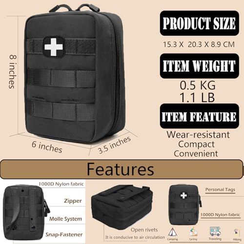 First Aid Kit EMT Medical IFAK Pouch Molle Tactical Med Emergency Bag Black | Molle Tactical Trauma Utility Emergency Kits for Camping Home Car Hiking Hunting - color: Black