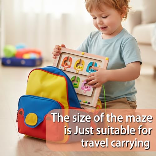 QimuMku Wooden Maze Magnetic Busy Board & Travel Toy for Toddlers Ages 2-4 | Magnetic maze travel activity for toddlers that builds fine motor skills, focus and screen-free learning on the go. - color: Ice Cream Magnetic Maze