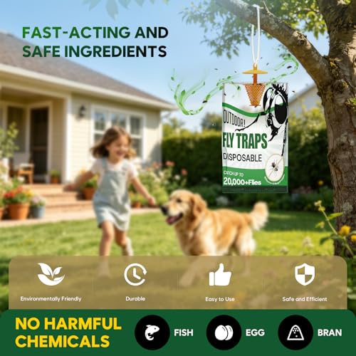 4 Pack Outdoor Hanging Fly Traps, Disposable Water-Activated Fly Catchers for Patio, Yard, Garden, Barn, Ranch, Stable, Campsite & Garbage Areas