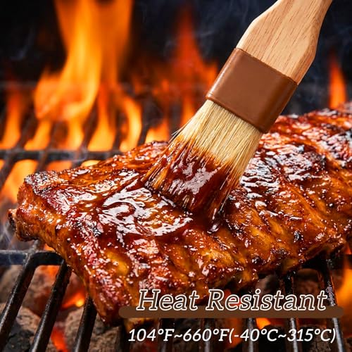 3Pcs Pastry Basting Brush for Cooking and Baking, 1" Boar Bristles and Beech Hardwood Handles Food Grade Culinary Oil Brushes for Barbecue Butter Grill BBQ Sauce Baster Marinade Kitchen Egg Wash Brush