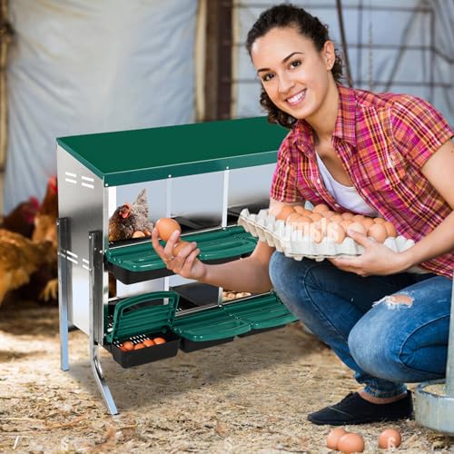 Chicken Nesting Box 8-Compartment – Roll Away Laying Boxes for Hens with Lid Cover & Egg Protection – Heavy Duty Red Poultry Nest Box - color: Green, size: 47.2"L x 17.7"W x 35.4"H