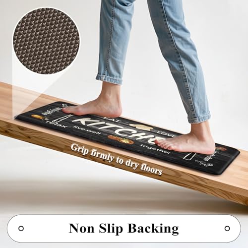KIMODE Kitchen Mats,Grey Anti Fatigue Kitchen Rugs Sets of 2 Home RV Decor | Non Slip Waterproof Farmhouse Kitchen Floor Mats,Cushioned Comfort Standing Mat for Laundry,Sink,Desk,Bathroom - color: Kitchen/Grey, size: 17.3" x 47"+17.3" x 29"--0.47 inches