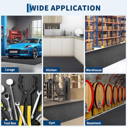 4 x 6 FT Garage Floor Mat, 2.8mm Thickened Flooring Roll Diamond Plate PVC Rubber Trailer Mat, Non-Slip Floor Protector Mat for Garage, Warehouse, Gyms, Trailer, SUV