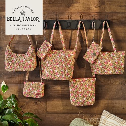 Bella Taylor Lunch Tote, Quilted Lunch Bag, Autumn Garden | Lightweight quilted cotton lunch box, easy-to-clean PEVA lining, 3 outside/1 inside pocket, durable construction - color: Autumn Garden
