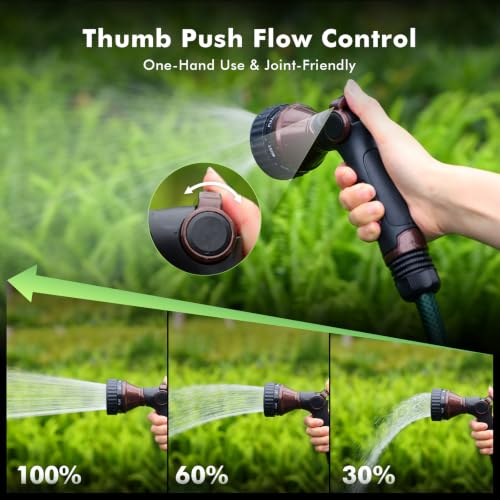 RESTMO Water Hose Nozzle Heavy Duty, Garden Hose Sprayer Thumb Control | Premium Zinc Alloy Metal, 8 Spray Patterns, Flow Adjustable, for Outdoor Plants & Lawns Watering, Cars & Pets Washing, Brown - color: Brown