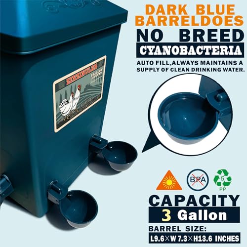 Chicken Feeder, Chicken Waterer with Float Controlled Automatic Set(3 Gallon/16 Pounds), Chicken Coop Accessories（Compatible with 5/8-inch and 3/4-inch Water Pipes, 60-inch Water Supply Pipe - color: Steel Blue