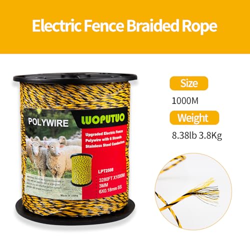 3280FT Electric Fence Polywire – 6 Stainless Steel Conductors, Portable Temporary Fencing for Horses, Goats, Dogs – UV Resistant, High Visibility for Livestock Containment - color: yellow and black, size: 3280 Ft