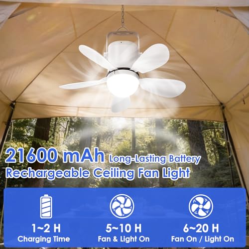 21” Ceiling Fan Light, Battery Operated Gazebo Fan Light with Remote, Portable Rechargeable Ceiling Camping Fan Light for Outside, for Tent Canopy Porch Patio Greenhouse Camping RVs Pergola - size: 21" Ceiling Fan
