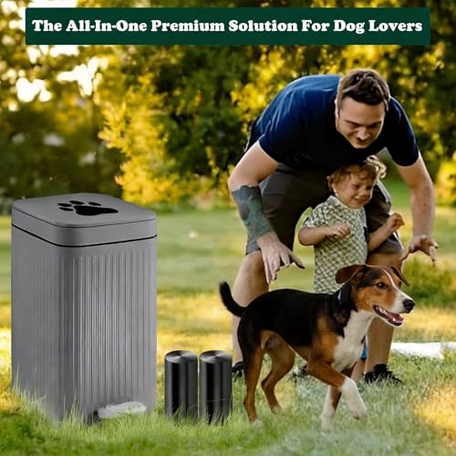 Dog Poop Trash Can Outside - 5L/1.3Gal Small Outdoor Trash Can with Lid | Outdoor Dog Poop Trash Can with Foot Pedal, Dog Waste Container with 40 Bags, Lid Soft Close for Pet, Gray - size: 5L Grey Trash Can