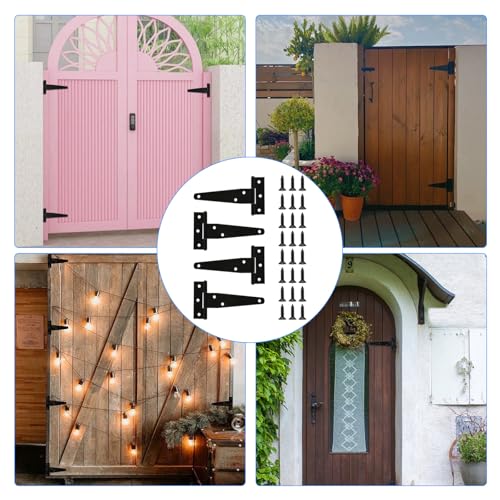 T Strap Hinges Heavy Duty, Shed Door Gate Hinges(Black) (4, 4 Pcs *4 inch) | 3 inch t hinges Heavy Duty Black Outdoor Tee Hinge for Wooden Fences, Barn Door Gates Hinge for Shed Door Hardware - size: 4 Pcs *4 inch