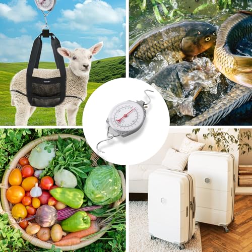Mechanical Hanging Scales 440lbs/200kg with Calf Sling | Weighing Sling for Calves Lambs Goats Newborn Livestock Dogs, High Accuracy Large Display Spring Dial Weight Scale - color: A2:Gray Hanging Scale 440lbs/200kg&Calf Sling