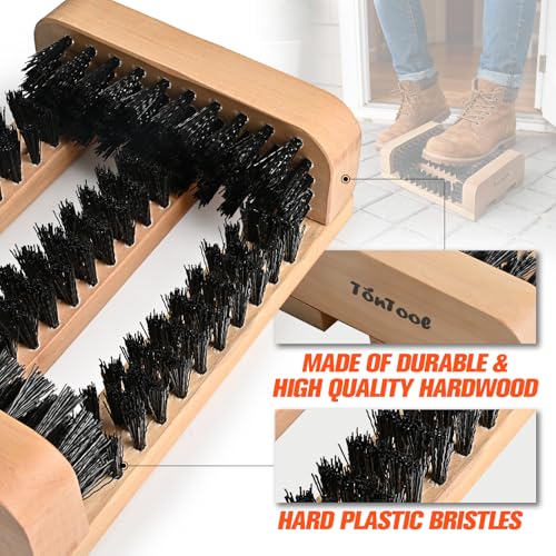Wooden Boot Scraper Outdoor Heavy Duty Shoe Brush Cleaner for Muddy Boots, Dual Bristle Entryway Shoe Cleaner System for Home Entrance Garage Farm Snow Rain Durable Hardwood Base