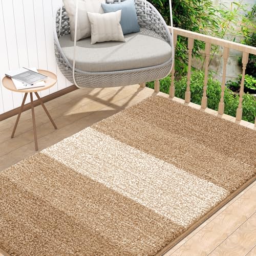 Kitinjoy Indoor Outdoor Door Mat, 48x32 Non-Slip Dirt Trapper Doormats | Camel Low-Profile Washable Inside Entrance Front Floor Mat, Sturdy Soft Entry Striped Doormats for Entryway - color: Camel, size: 48'' X 32''